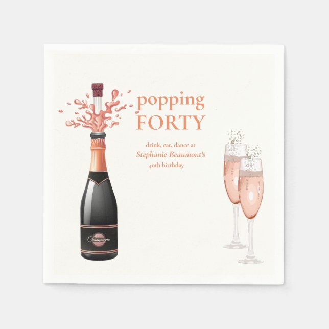 Serviette En Papier Woman's Funny Popping Champagne 40th Birthday (Devant)