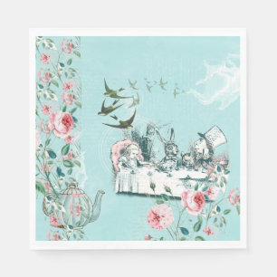 Serviette En Papier Wonderland Tea Party Aqua Pink Napkin
