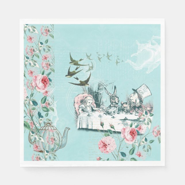 Serviette En Papier Wonderland Tea Party Aqua Pink Napkin (Devant)