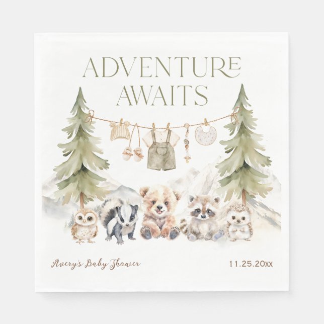 Serviette En Papier Woodland Adventure Oh Boy Baby Shower (Devant)