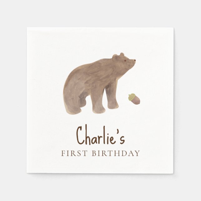 Serviette En Papier Woodland Animal 1st Birthday Party Paper (Devant)