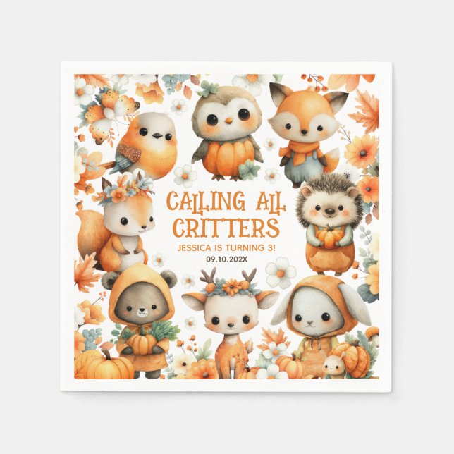 Serviette En Papier Woodland Animals Festive Autumn Kids' Birthday (Devant)