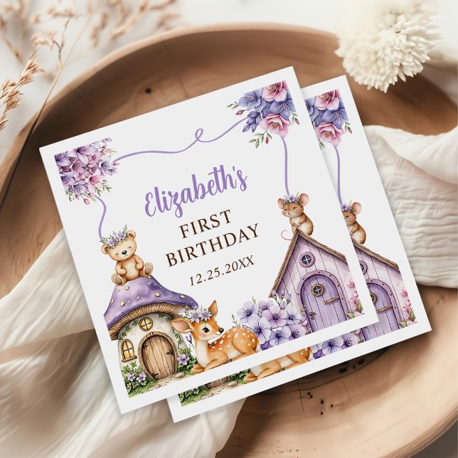 Serviette En Papier Woodland Animals Fille 1er anniversaire (Créateur téléchargé)