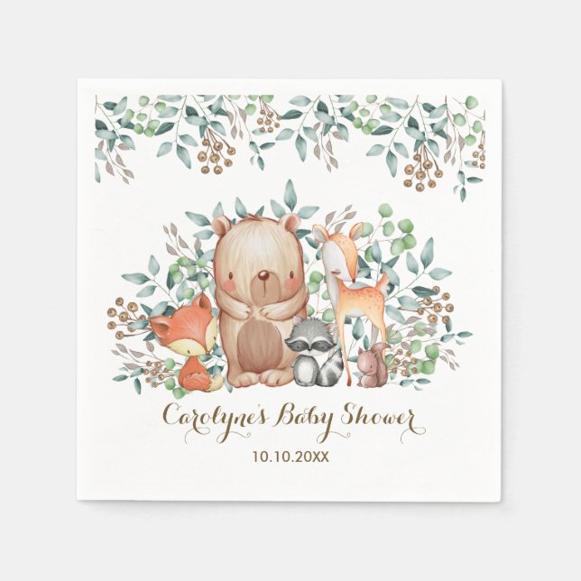 Serviette En Papier Woodland Baby Animaux Whimsical Forest Party (Devant)