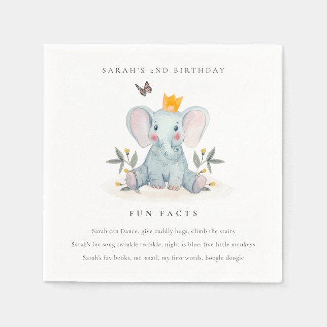 Serviette En Papier Woodland Baby Elephant Foliing Fun Facts Anniversa (Devant)