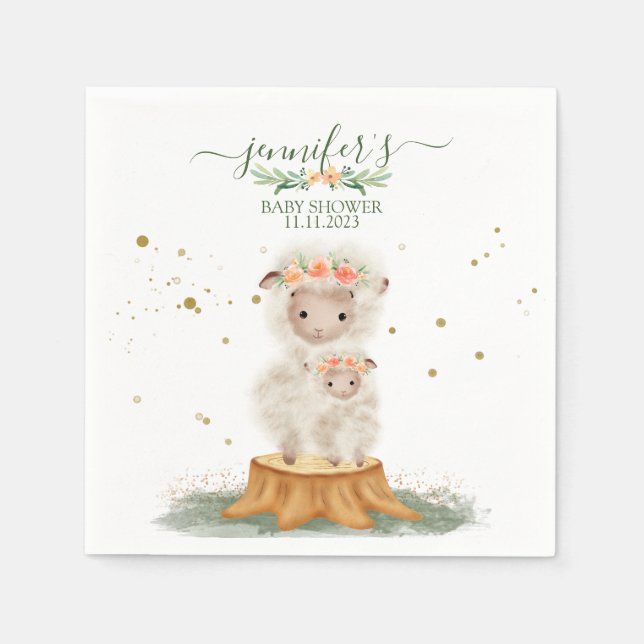 Serviette En Papier Woodland baby shower cute party Sheep (Devant)