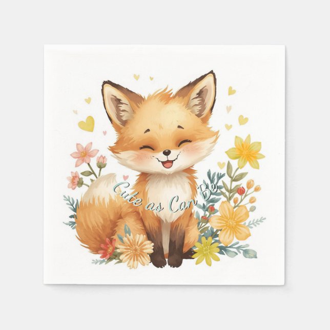 Serviette En Papier Woodland Birthday Fox Yellow Hearts Neutral Party (Devant)