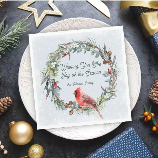 Serviette En Papier Woodland Christmas Wreath, Cardinal, Snowflakes (Créateur téléchargé)