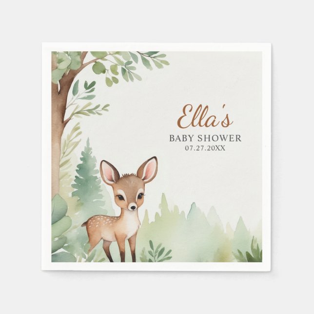 Serviette En Papier Woodland Deer Forest Neutral Baby Shower Party (Devant)