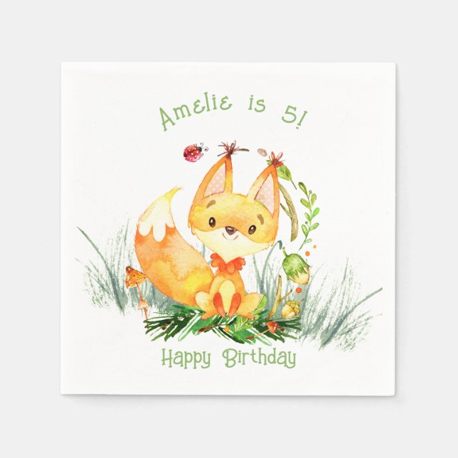 Serviette En Papier Woodland Forest Fox mûte Anniversaire Napkins (Devant)