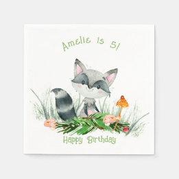 Serviette En Papier Woodland Forest Raccoon mignonne Anniversaire Napk