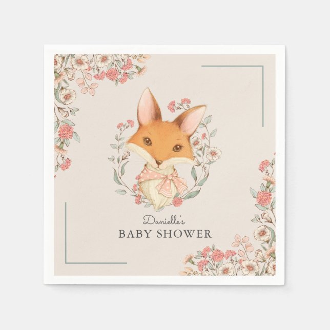 Serviette En Papier Woodland Fox mignonne Baby shower pour fille (Devant)