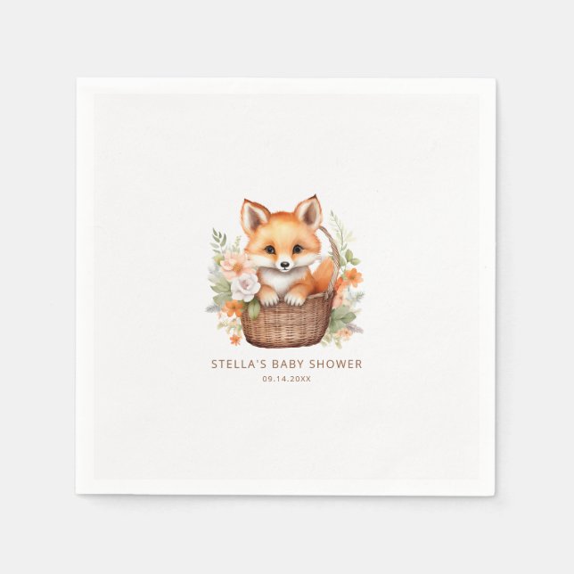 Serviette En Papier Woodland Fox Personalized Baby Shower Napkins (Devant)