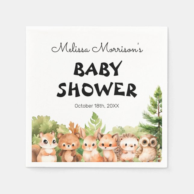 Serviette En Papier Woodland Friends Baby Boy Show (Devant)