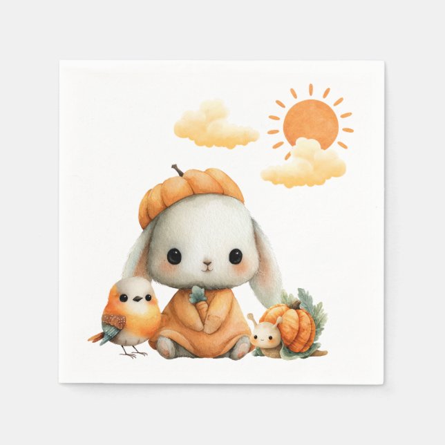 Serviette En Papier Woodland Rabbit Snail Bird Fall Kids' Birthday  (Devant)