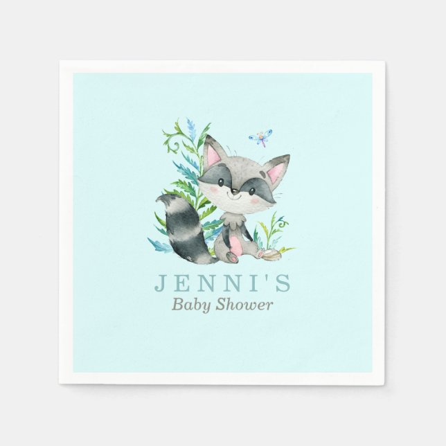 Serviette En Papier Woodland Raccoon Aqua (Devant)
