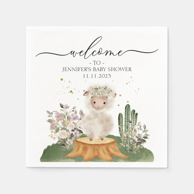 Serviette En Papier Woodland Sheep Pastel Earth Tone Baby Shower (Devant)