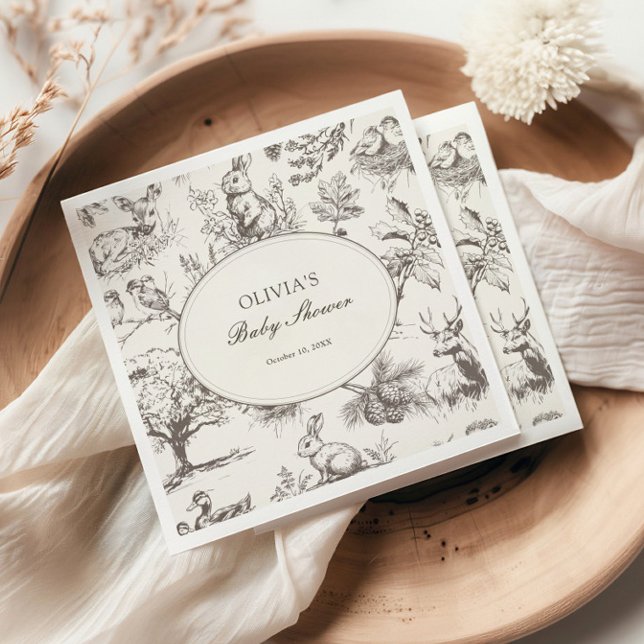 Serviette En Papier Woodland Sketch Allover Print Baby Shower (Créateur téléchargé)