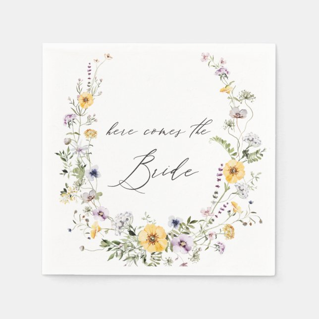 Serviette En Papier Wreath Fleur sauvage jaune Lilac Voici la mariée (Devant)