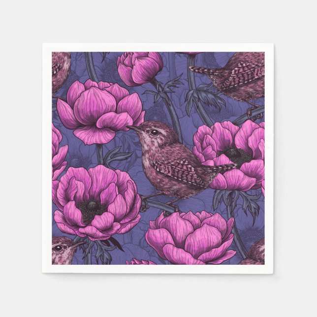 Serviette En Papier Wrens dans le jardin de l'anémone (Devant)