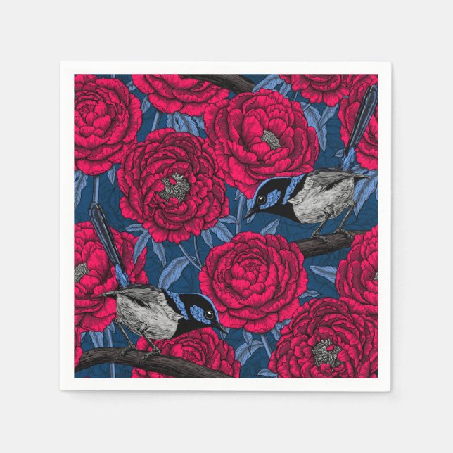 Serviette En Papier Wrens in the peonies (Devant)