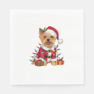 Serviette En Papier Xmas Lighting Santa Yorkshire Terrier Dog Christma