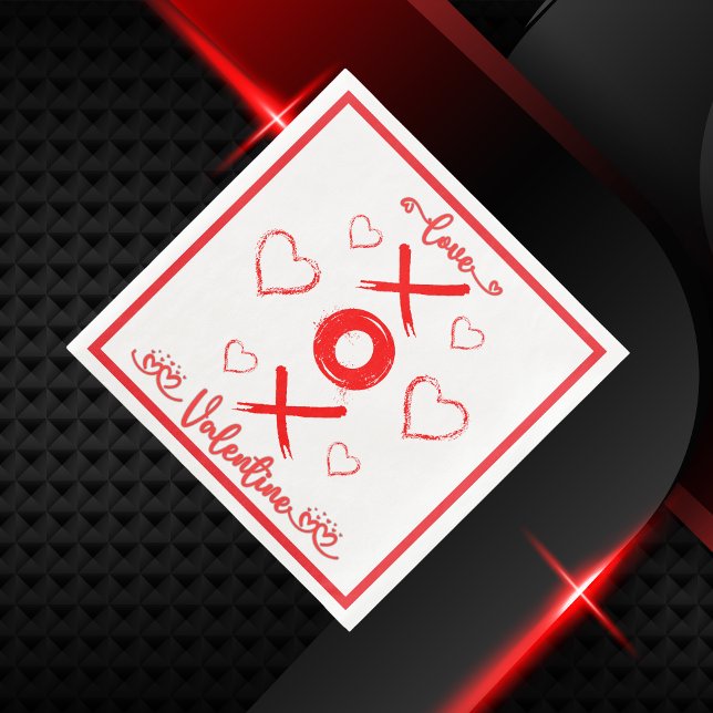 Serviette En Papier XOXO de Saint-Valentin aux coeurs rouges | (Créateur téléchargé)