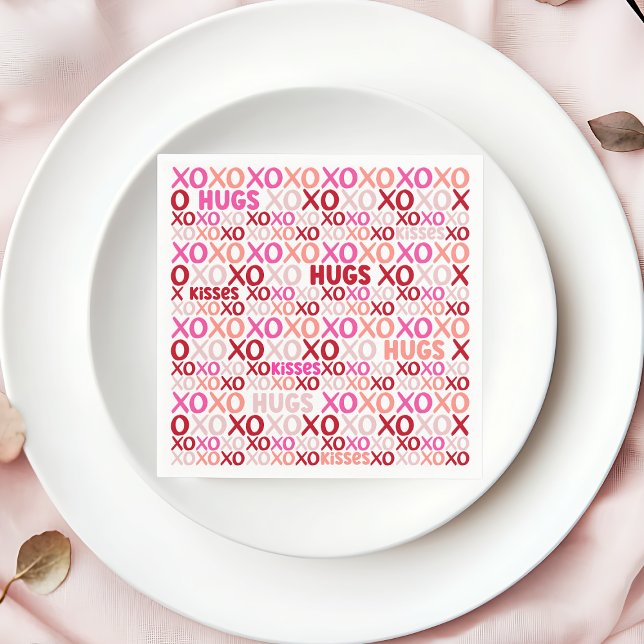 Serviette En Papier XOXO Embrasse et embrasse la fête rose et rouge de (XOXO Hugs and Kisses Pink and Red Galentine Party Napkins)