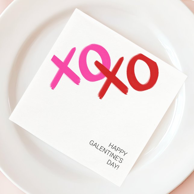 Serviette En Papier XOXO Pink and Red Hubs and Kisses Galentine Party (XOXO Pink and Red Hugs and Kisses Galentine Party Napkins)