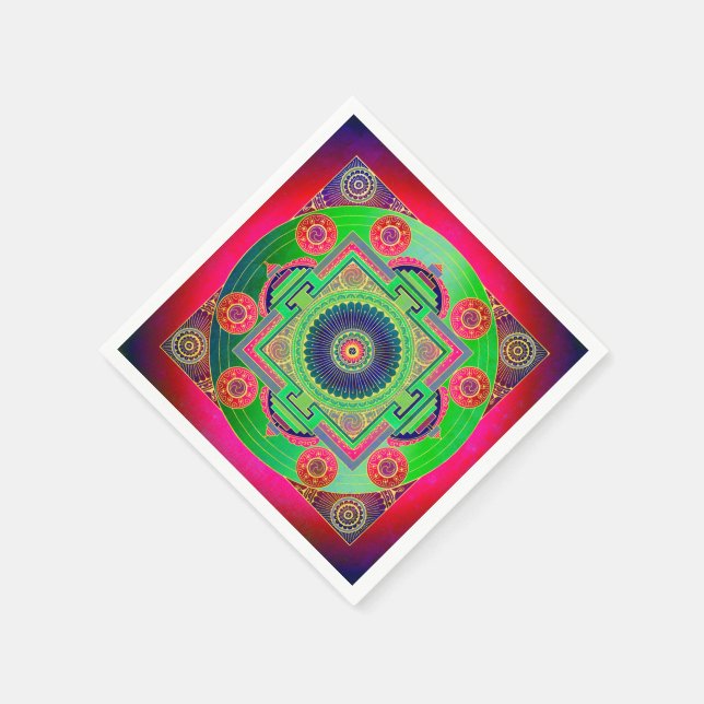 Serviette En Papier YANTRA - grande roue - vert rose (Coin)