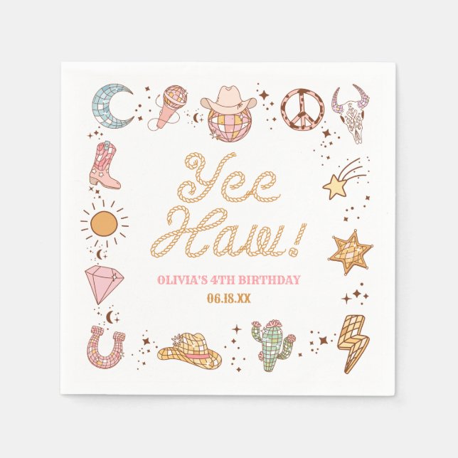 Serviette En Papier Yee Haw ! Western Disco Cowgirl fête d'anniversair (Devant)