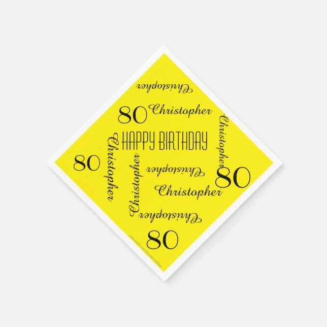 Serviette En Papier Yellow 80th Birthday Party Repeat Name, Paper (Coin)
