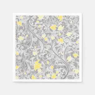 Serviette En Papier Yellow and Gray Swirly Floral