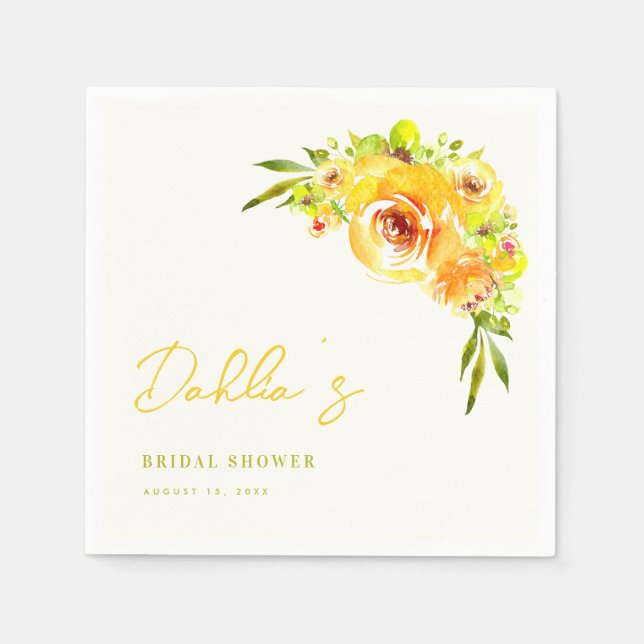 Serviette En Papier Yellow and Green Floral Handwritten Bridal Shower  (Devant)