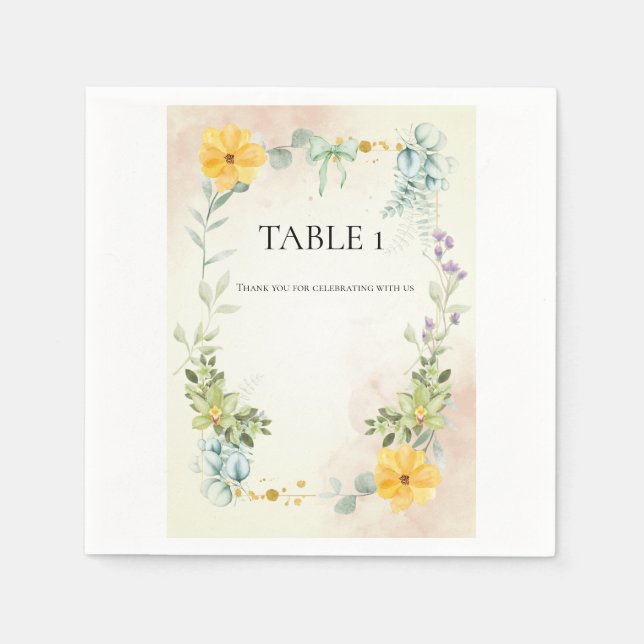 Serviette En Papier Yellow and Pink Floral Wedding Table Number (Devant)
