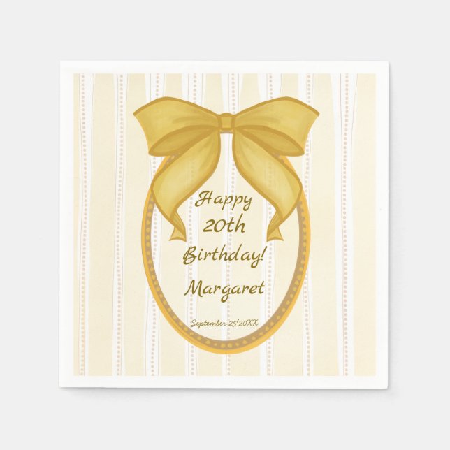 Serviette En Papier Yellow coquette retro stripes bow birthday party (Devant)