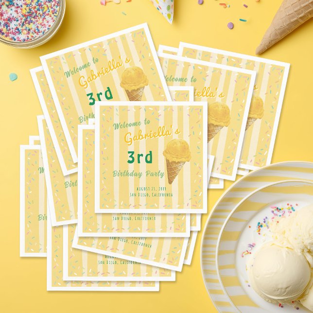 Serviette En Papier Yellow Ice Cream Sprinkle Summer Birthday Party  (Créateur téléchargé)