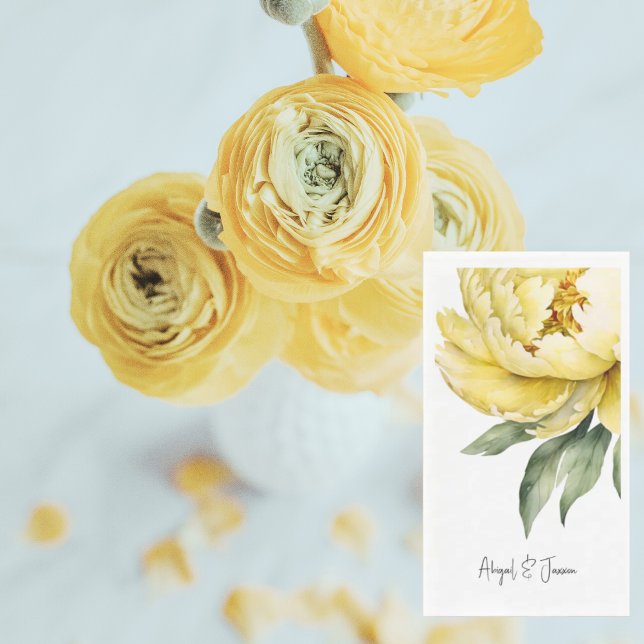 Serviette En Papier Yellow Peony Personalized Names Wedding (Créateur téléchargé)