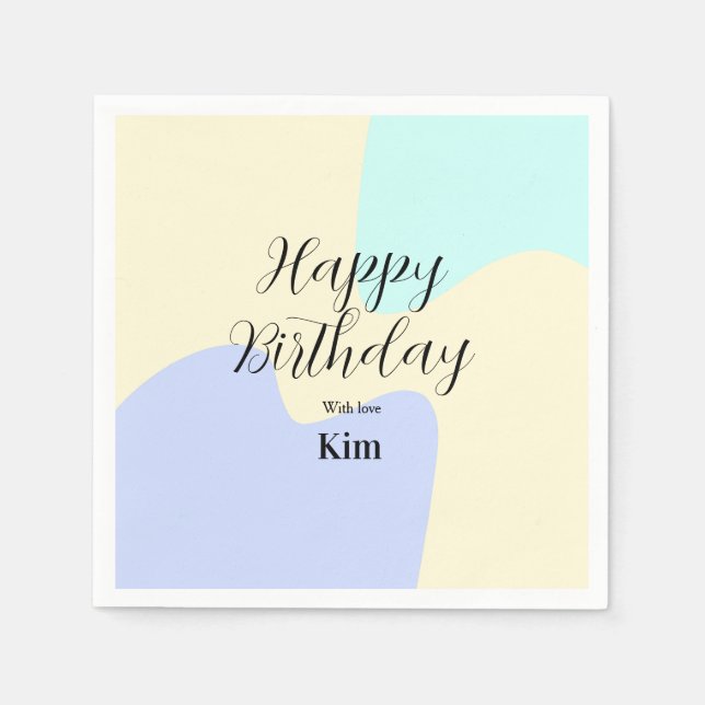 Serviette En Papier Yellow purple green happy birthday abstract pastel (Devant)