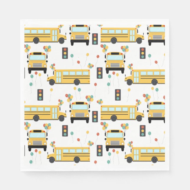 Serviette En Papier Yellow School Bus Kids Birthday Party (Devant)