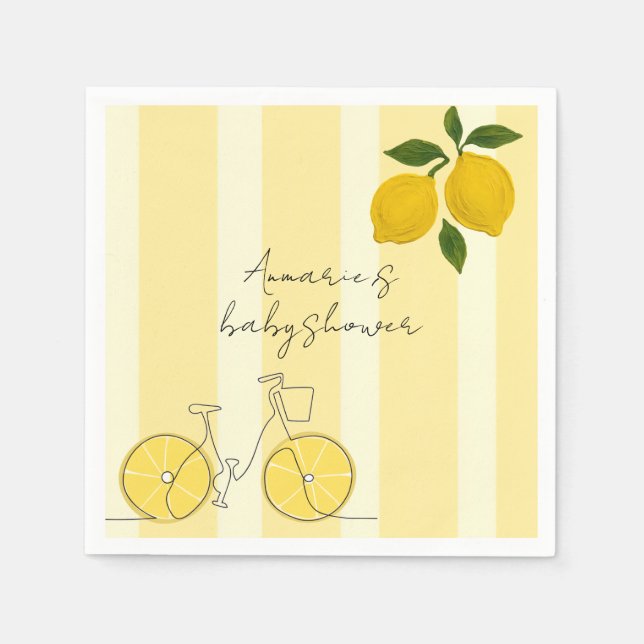 Serviette En Papier Yellow Stripes Lemons Baby Shower (Devant)