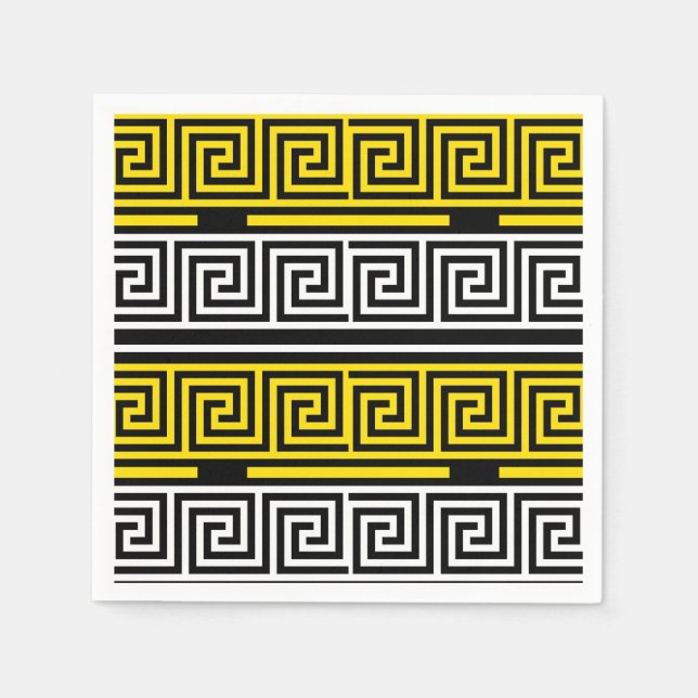 Serviette En Papier Yellow White Black Greek Key Fret Pattern Design  (Devant)