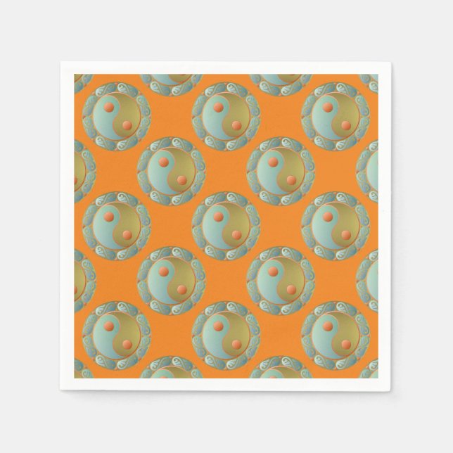 Serviette En Papier Yin Yang médaillon d'or Turquoise (Devant)