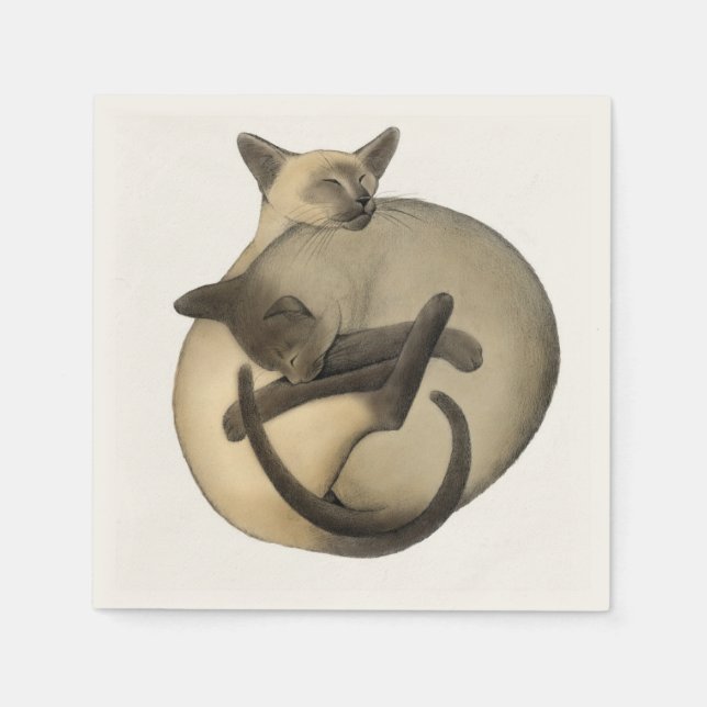 Serviette En Papier Yin Yang Siamese Chats Napkins (Devant)