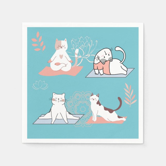 Serviette En Papier Yoga Chats Lotus (Devant)
