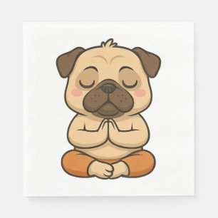 Serviette En Papier Yoga de pug mignon méditation relaxation dessin an