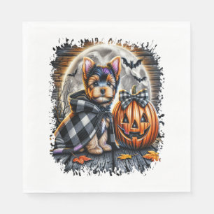 Serviette En Papier Yorkie Chien Carré d'Halloween