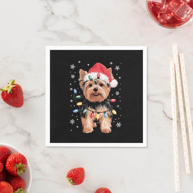Serviette En Papier Yorkie Christmas Chien Long Noël Cadeau (En situation)