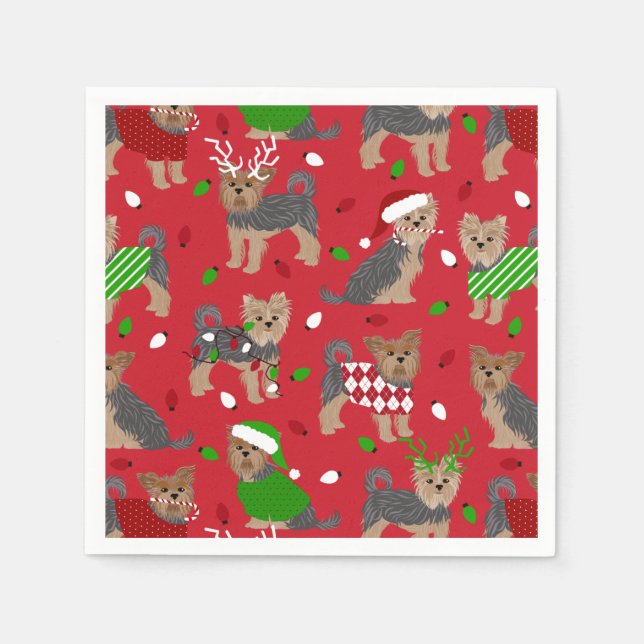 Serviette En Papier Yorkie Christmas Yorkshire Terrier Dog (Devant)