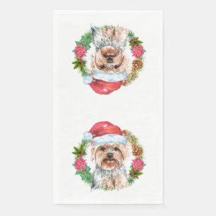 Serviette En Papier Yorkie mignon Père Noël couronne casquette art